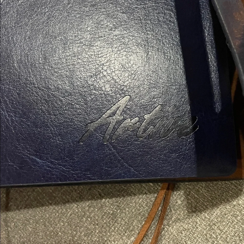 Artive A5 Tree The Way We Think Navy Blue Leather Journal Leaf Charm Tan Color